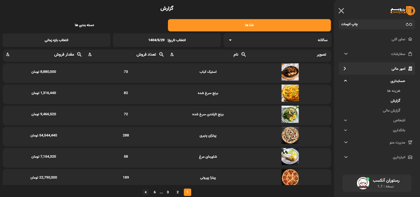 صفحه گزارش فروش