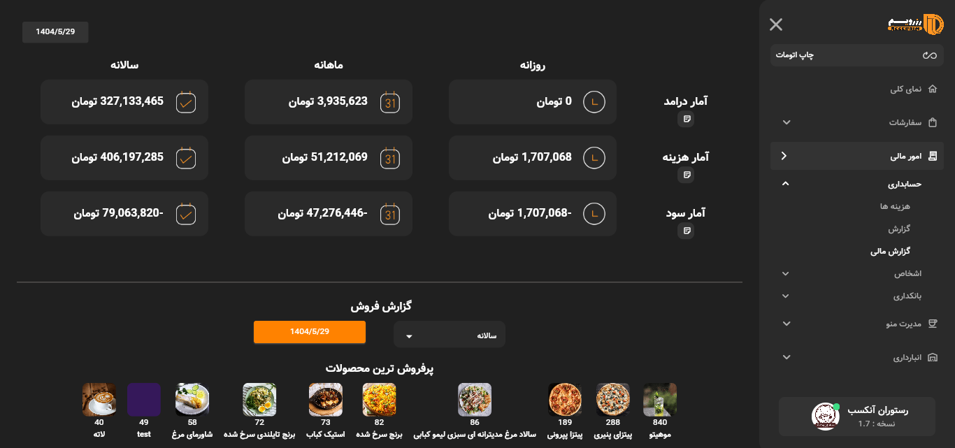 صفحه گزارش مالی